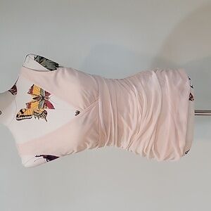 Express beige tank top gathered at sides. Size is Medium. Fabric has shimmer.